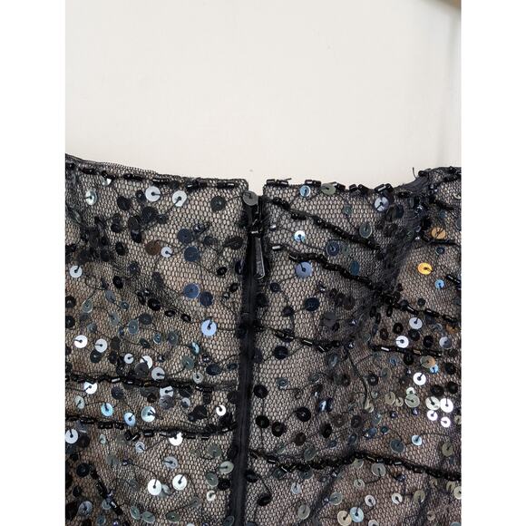 Teri Jon Rickie Freeman Sequin Overlay Formal Dress w/ Feathers Black 4 - Picture 9 of 14